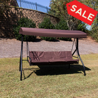 Flash Furniture TLH-007-BN-GG 3-Seat Outdoor Steel Converting Patio Swing Canopy Hammock with Cushions / Outdoor Swing Bed (Brown)